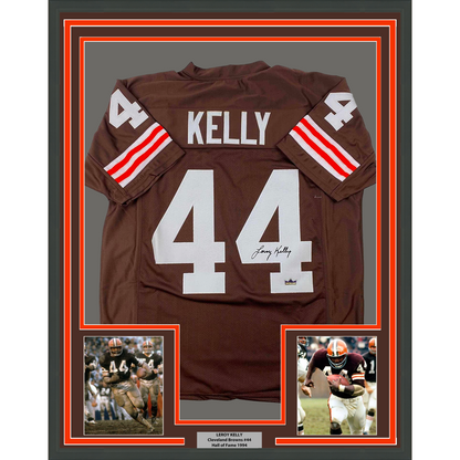 Framed Facsimile Autographed Leroy Kelly 35x39 Cleveland Brown Reprint Laser Auto Football Jersey