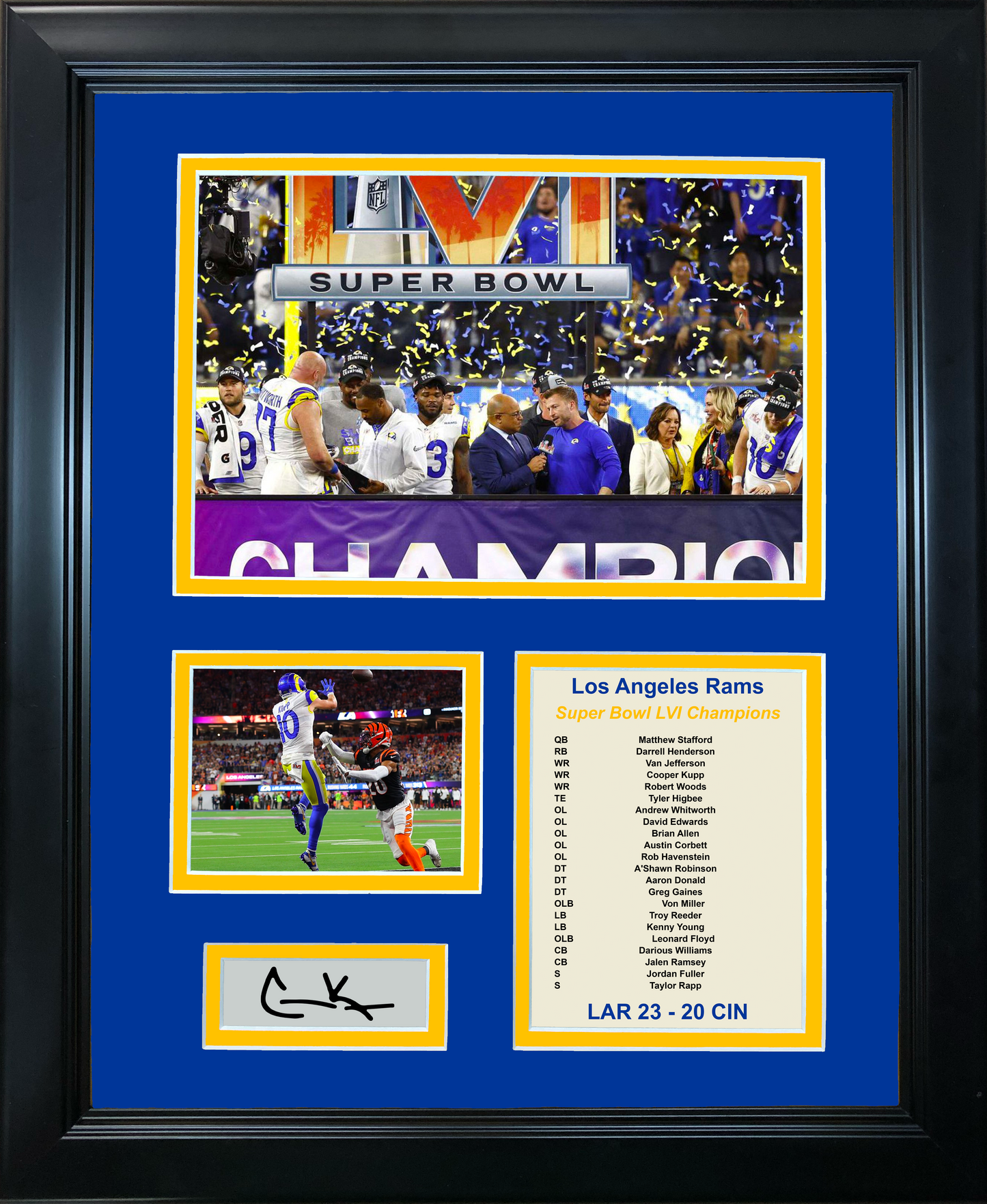 Framed Los Angeles Rams Super Bowl LVI Champions Cooper Kupp MVP Facsimile Laser Engraved Signature Auto Football 11"x14" Photo Sig Collage
