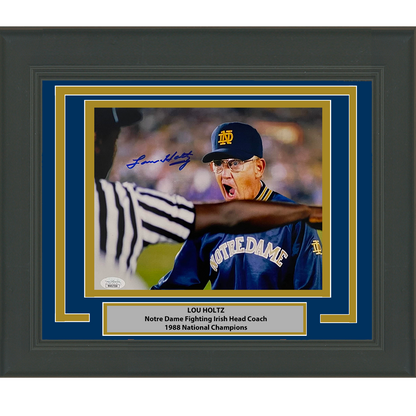 Framed Autographed/Signed Lou Holtz Notre Dame Irish 8x10 College Football Photo JSA COA