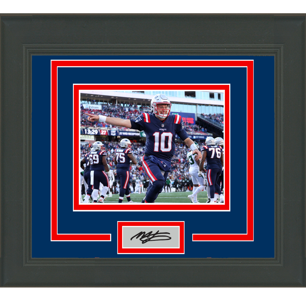 Framed Mac Jones Facsimile Laser Engraved Signature Auto New England Patriots 11x14 Football Photo