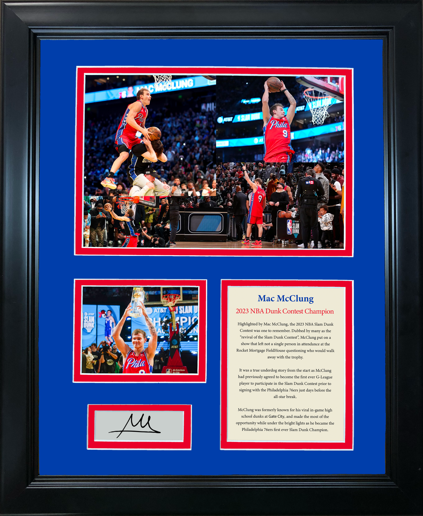 Framed Mac McClung 2023 Slam Dunk Contest Champion Facsimile Laser Engraved Signature Auto Philadelphia 76ers Basketball 11"x14" Photo Sig Collage