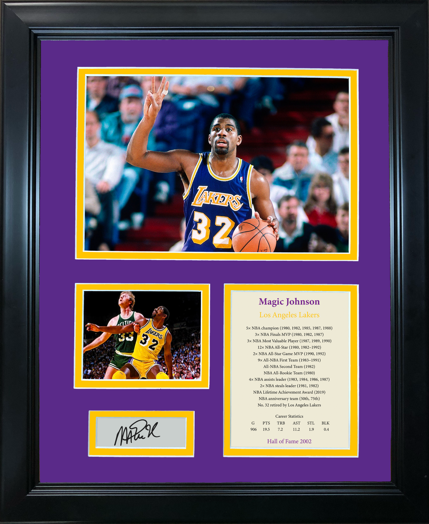 Framed Magic Johnson Hall of Fame Facsimile Laser Engraved Signature Auto Los Angeles Lakers Basketball 11"x14" Photo Sig Collage