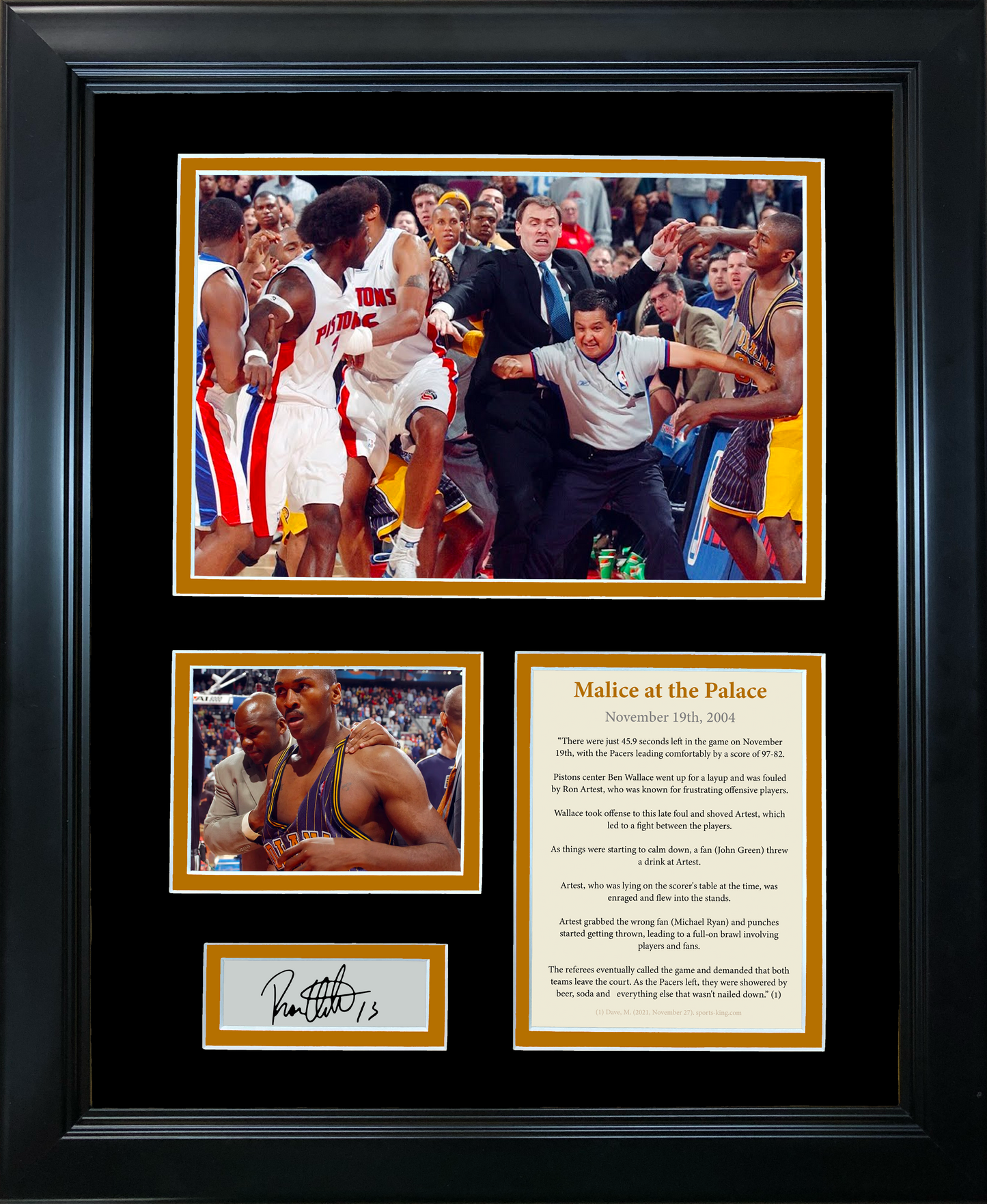 Framed Malice at the Palace Ron Artest Facsimile Laser Engraved Signature Auto 11"x14" Photo Sig Collage