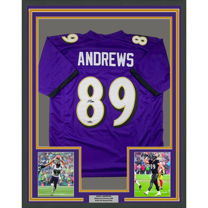 Framed Facsimile Autographed Mark Andrews 35x39 Baltimore Purple Reprint Laser Auto Football Jersey