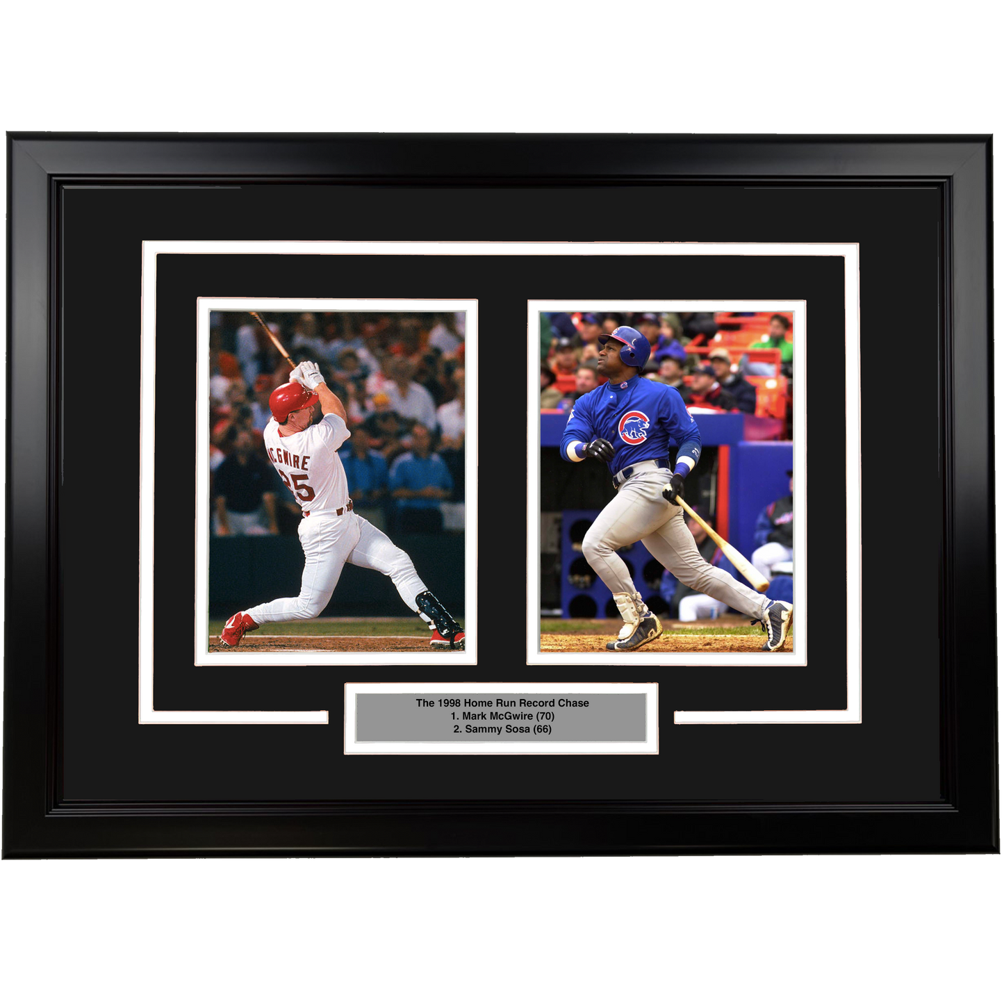 Framed Mark McGwire and Sammy Sosa 1998 Home Run Race 17x23 Dual Baseball Photo