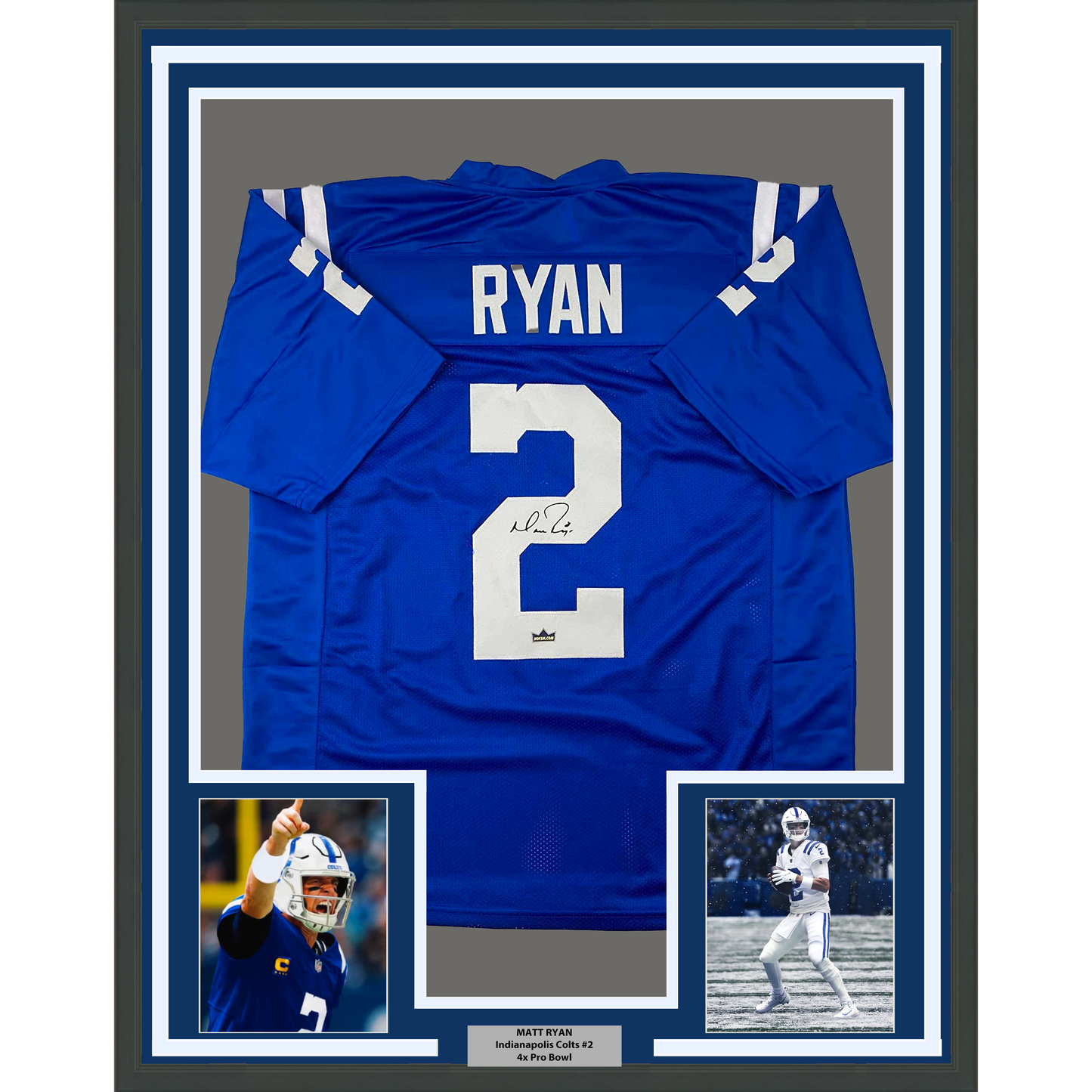Framed Facsimile Autographed Matt Ryan 35x39 Indianapolis Blue Reprint Laser Auto Football Jersey