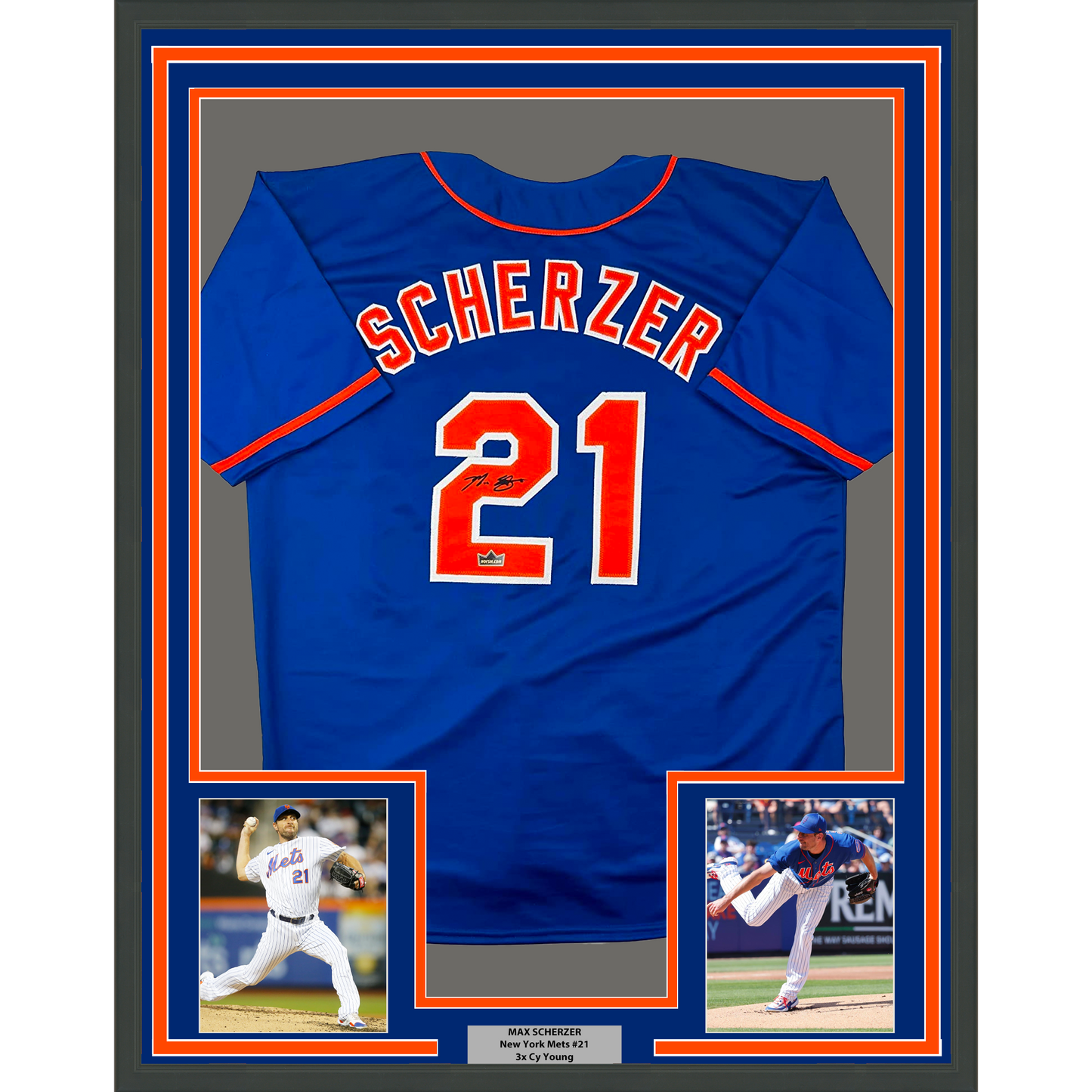 Framed Facsimile Autographed Max Scherzer 35x39 New York Blue Reprint Laser Auto Baseball Jersey