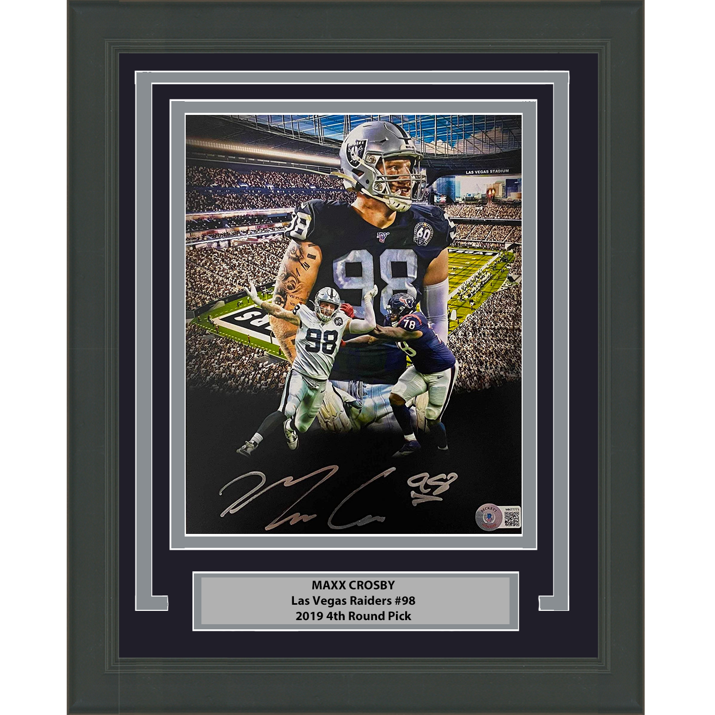 Framed Autographed/Signed Maxx Crosby Las Vegas Oakland Raiders 8x10 Football Photo Beckett BAS COA