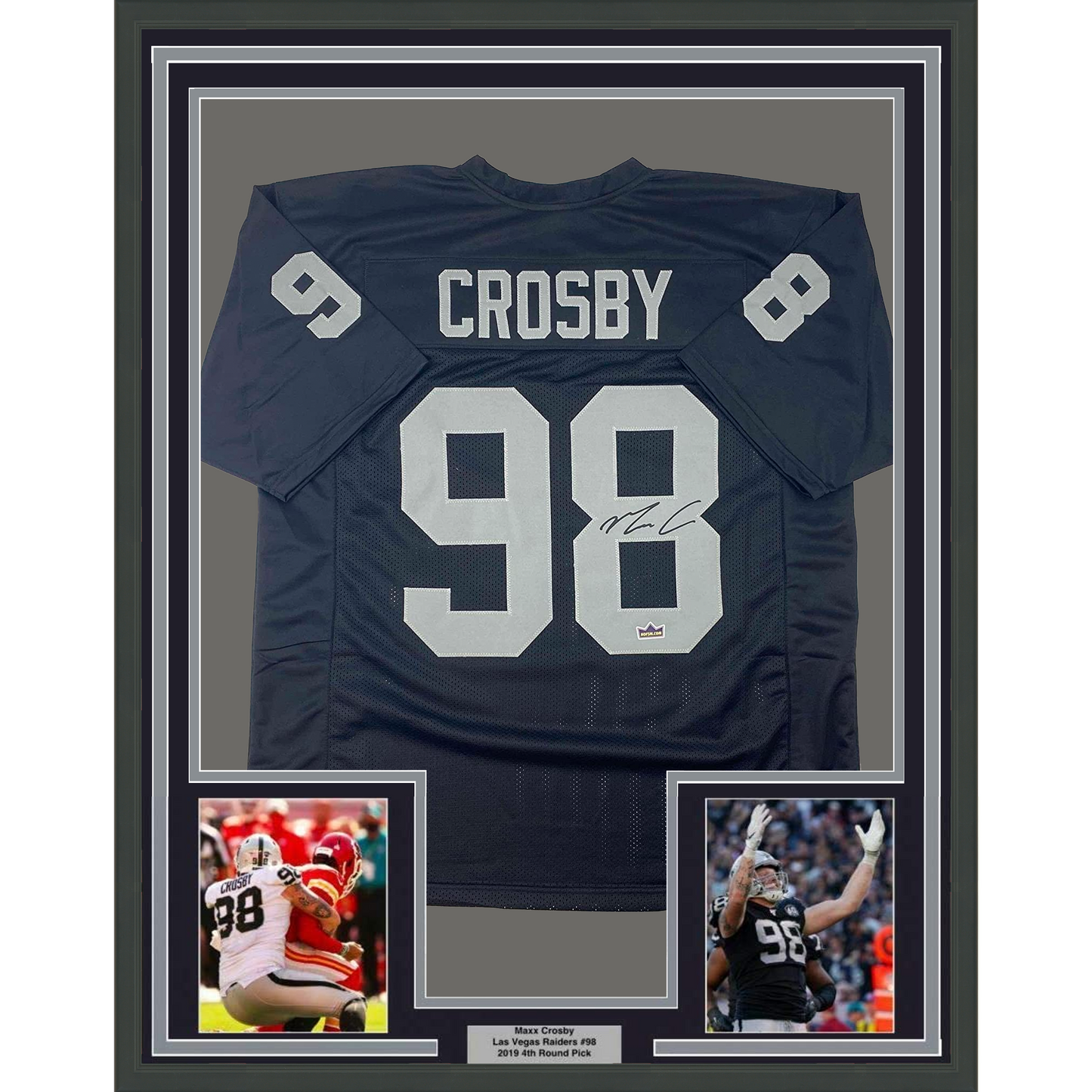 Framed Facsimile Autographed Maxx Crosby 35x39 Oakland Las Vegas Black Reprint Laser Auto Football Jersey