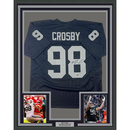 Framed Facsimile Autographed Maxx Crosby 35x39 Oakland Las Vegas Black Reprint Laser Auto Football Jersey