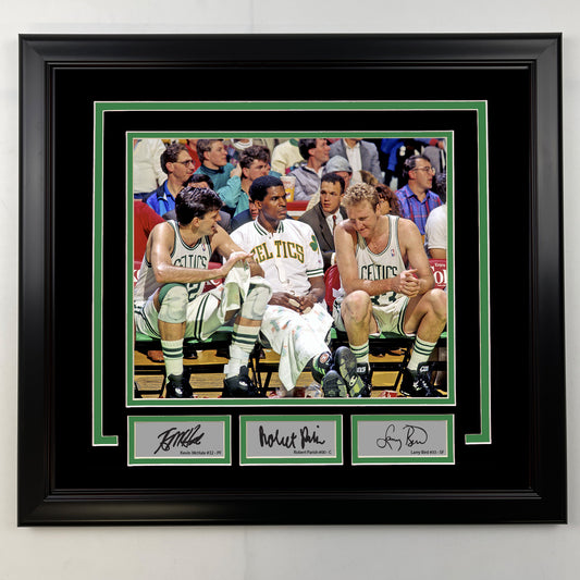 Framed Kevin McHale, Robert Parish and Larry Bird Facsimile Laser Engraved Signatures Boston Celtics 19x21 Basketball Photo