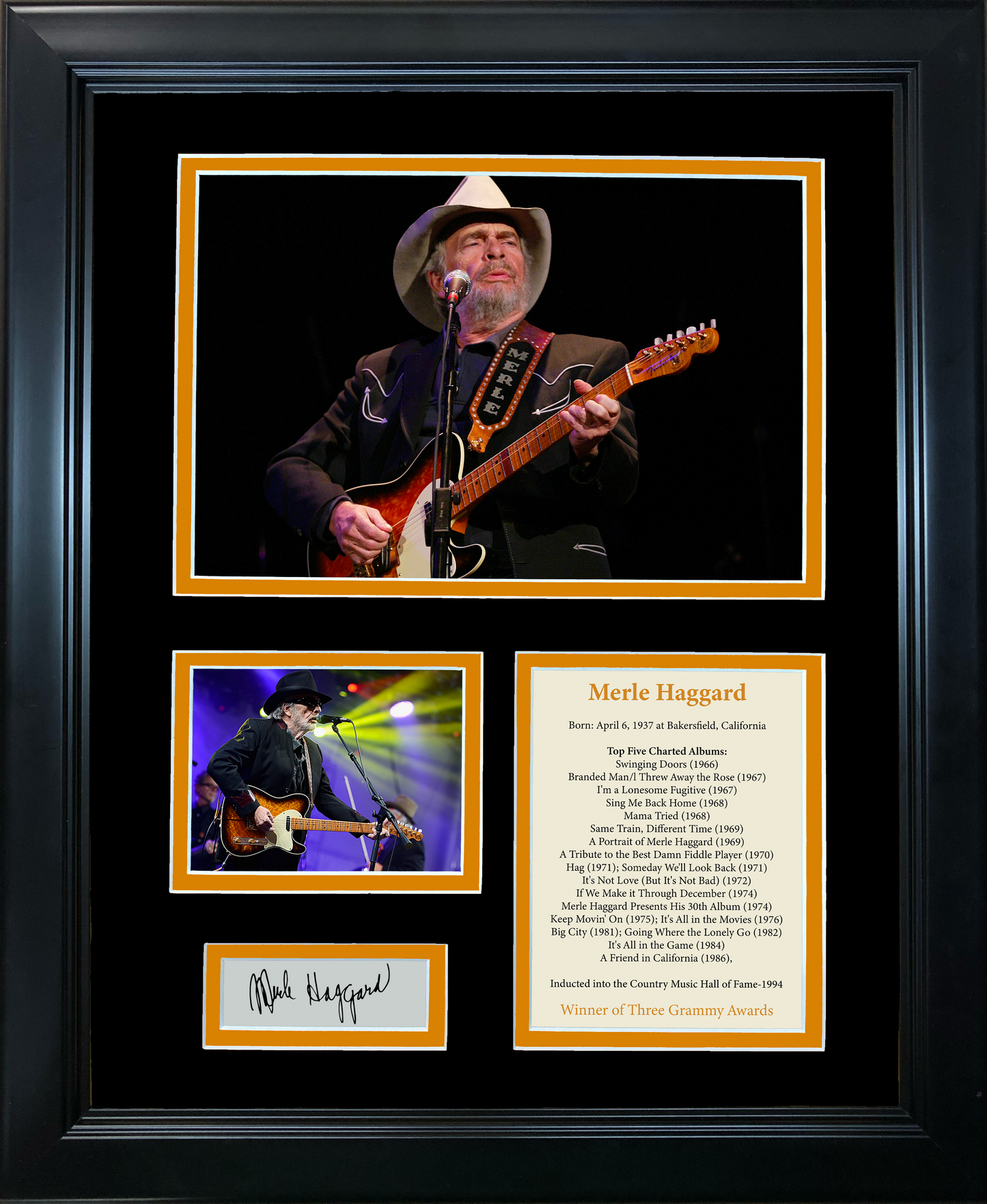 Framed Merle Haggard Facsimile Laser Engraved Signature Auto 11"x14" Music Photo Sig Collage