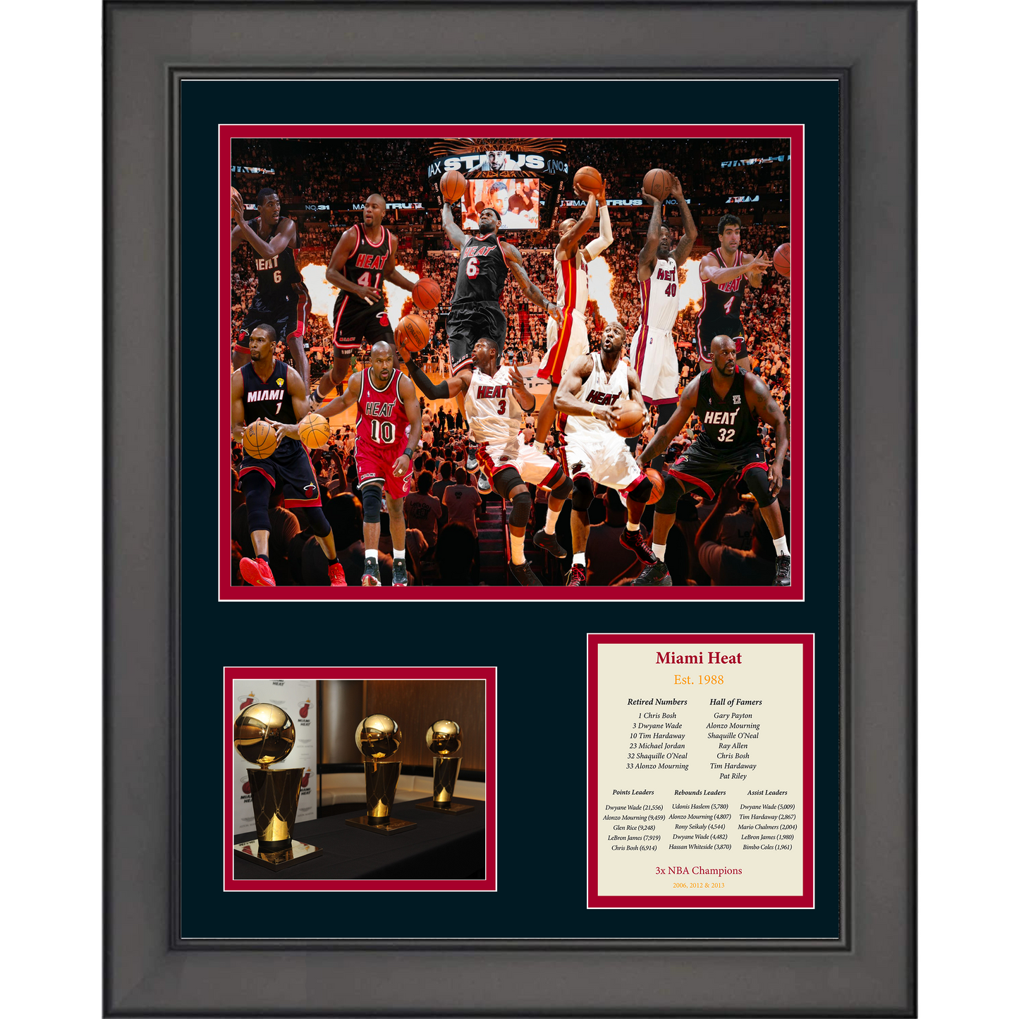 Framed Miami Heat 2012 NBA Champions LeBron James MVP Basketball 11"x14" Three Photo Collage