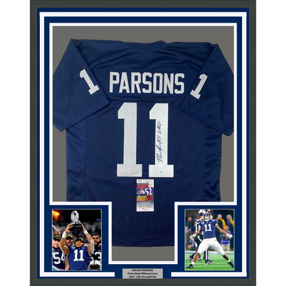 Framed Autographed/Signed Micah 35x39 Parsons Penn State Blue College Football Jersey JSA COA