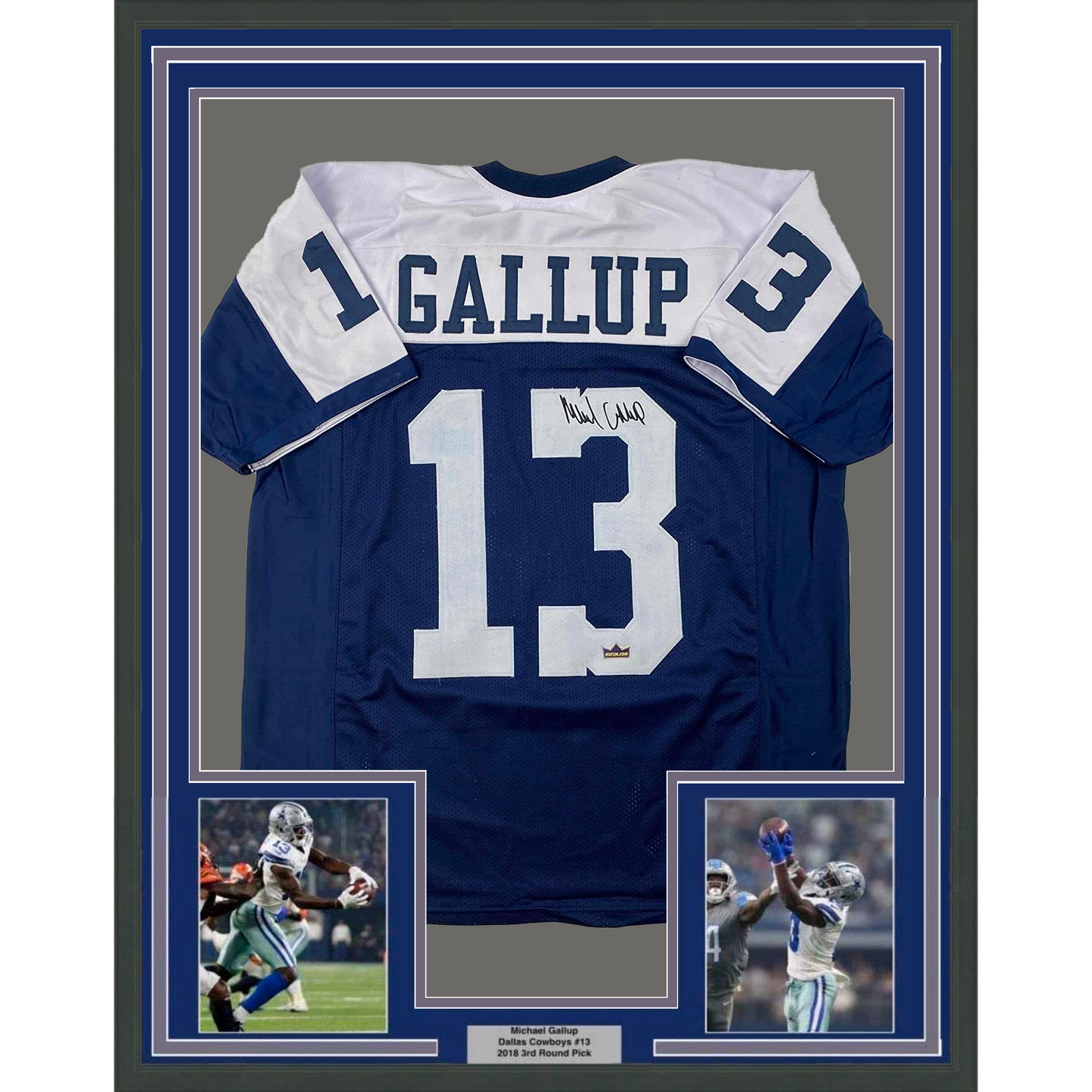 Framed Facsimile Autographed Michael Gallup 35x39 Dallas Thanksgiving Day Reprint Laser Auto Football Jersey
