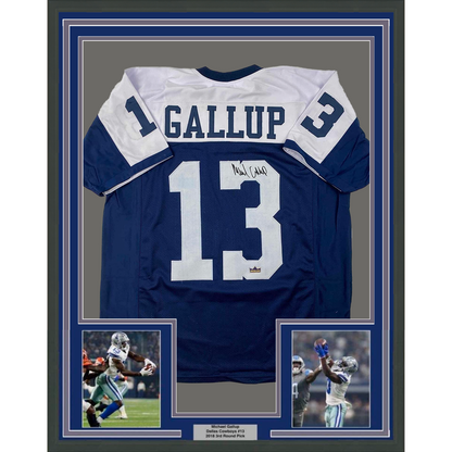 Framed Facsimile Autographed Michael Gallup 35x39 Dallas Thanksgiving Day Reprint Laser Auto Football Jersey