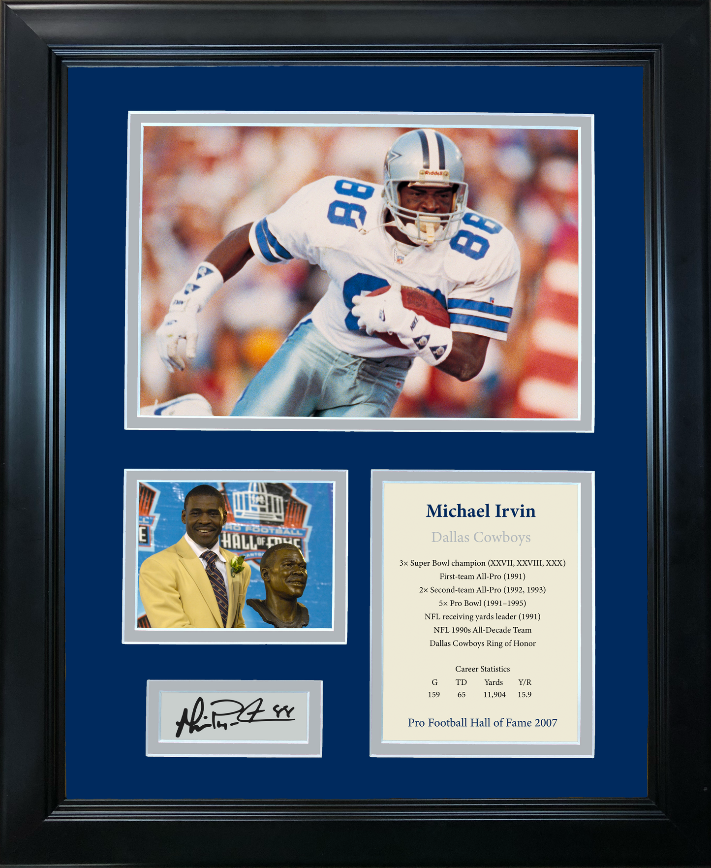 Framed Michael Irvin Hall of Fame Facsimile Laser Engraved Signature Auto Dallas Cowboys 11"x14" Photo Sig Collage