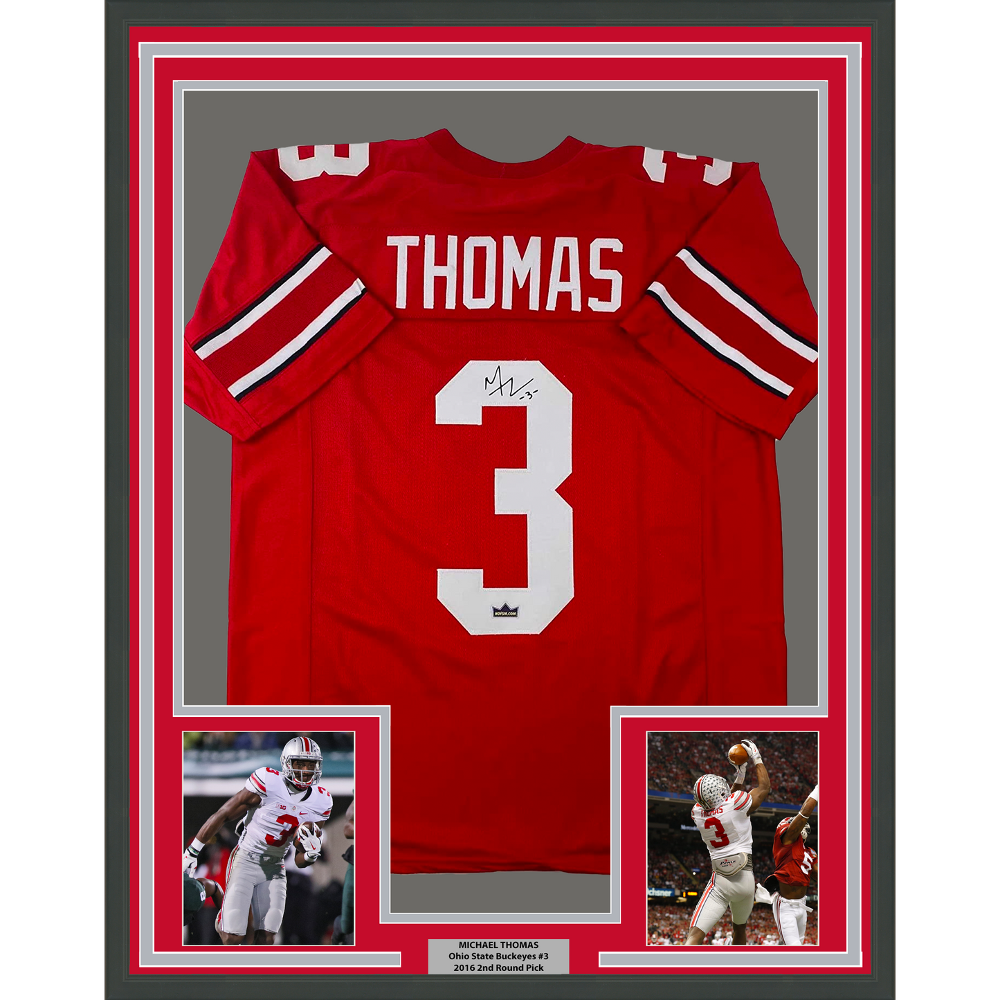 Framed Facsimile Autographed Michael Thomas 35x39 Ohio State Red Reprint Laser Auto College Football Jersey