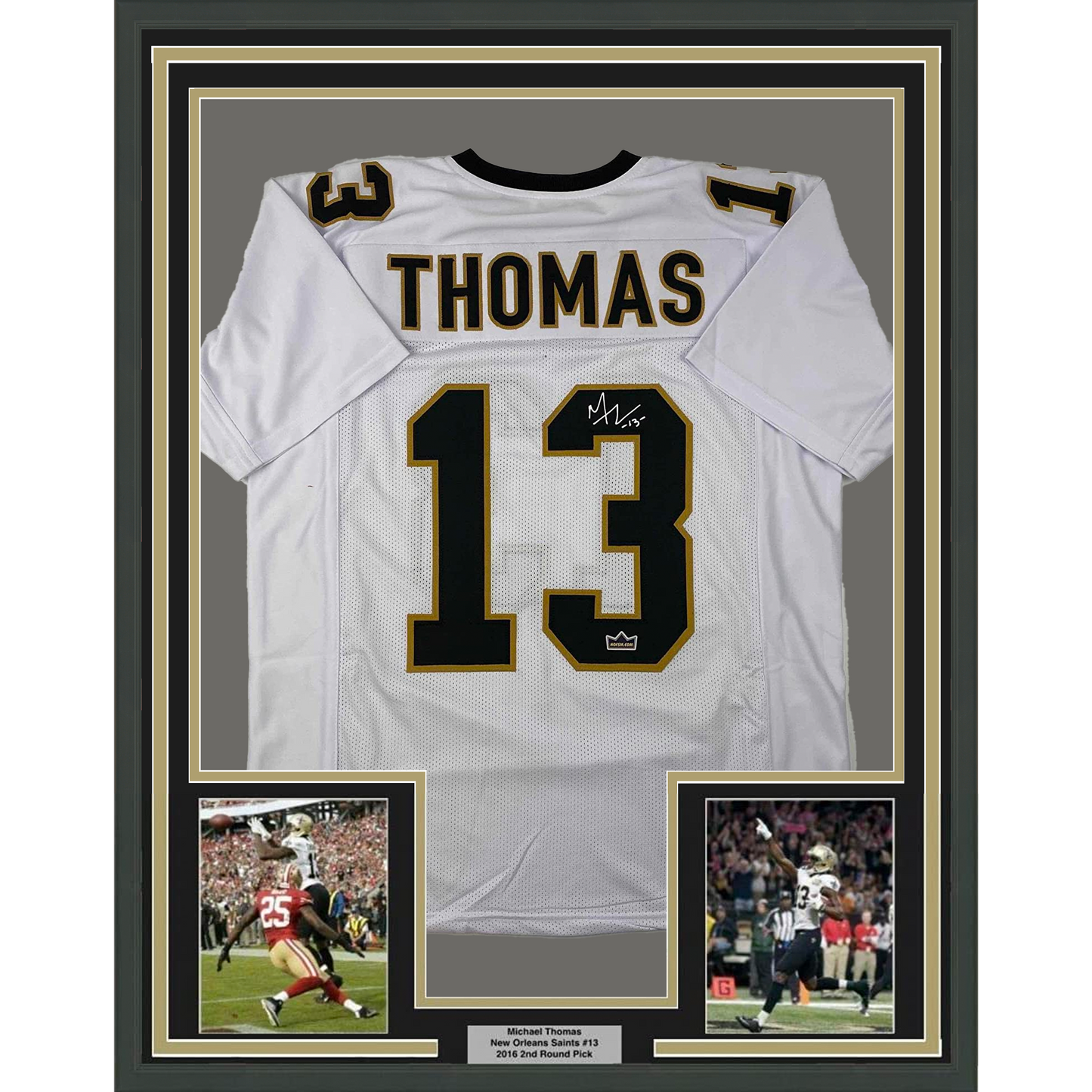 Framed Facsimile Autographed Michael Thomas 35x39 New Orleans White Reprint Laser Auto Football Jersey Size Men's XL