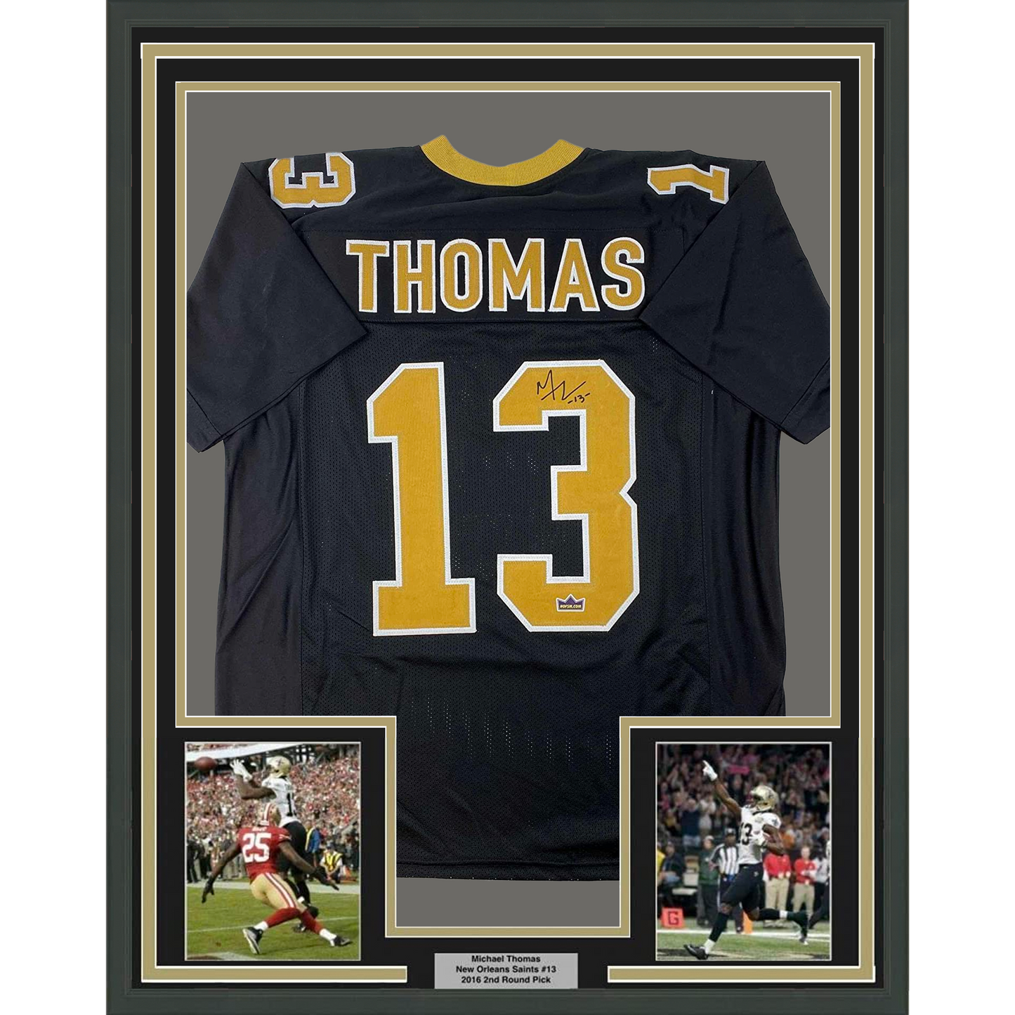 Framed Facsimile Autographed Michael Thomas 35x39 New Orleans Black Reprint Laser Auto Football Jersey Size Men's XL