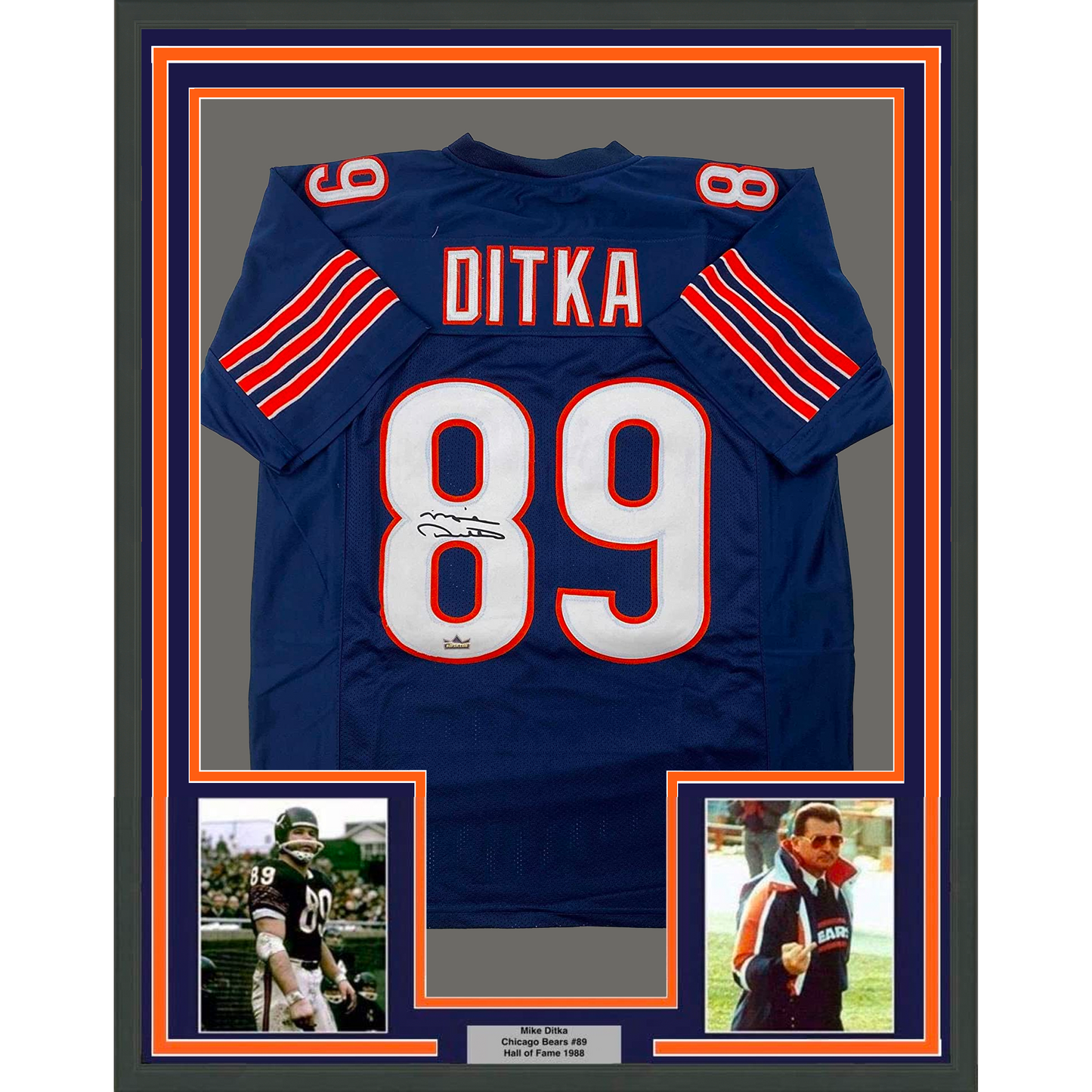 Framed Facsimile Autographed Mike Ditka 35x39 Chicago Blue Reprint Laser Auto Football Jersey