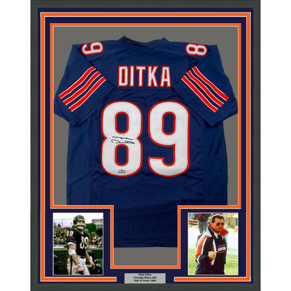 Framed Facsimile Autographed Mike Ditka 35x39 Chicago Blue Reprint Laser Auto Football Jersey