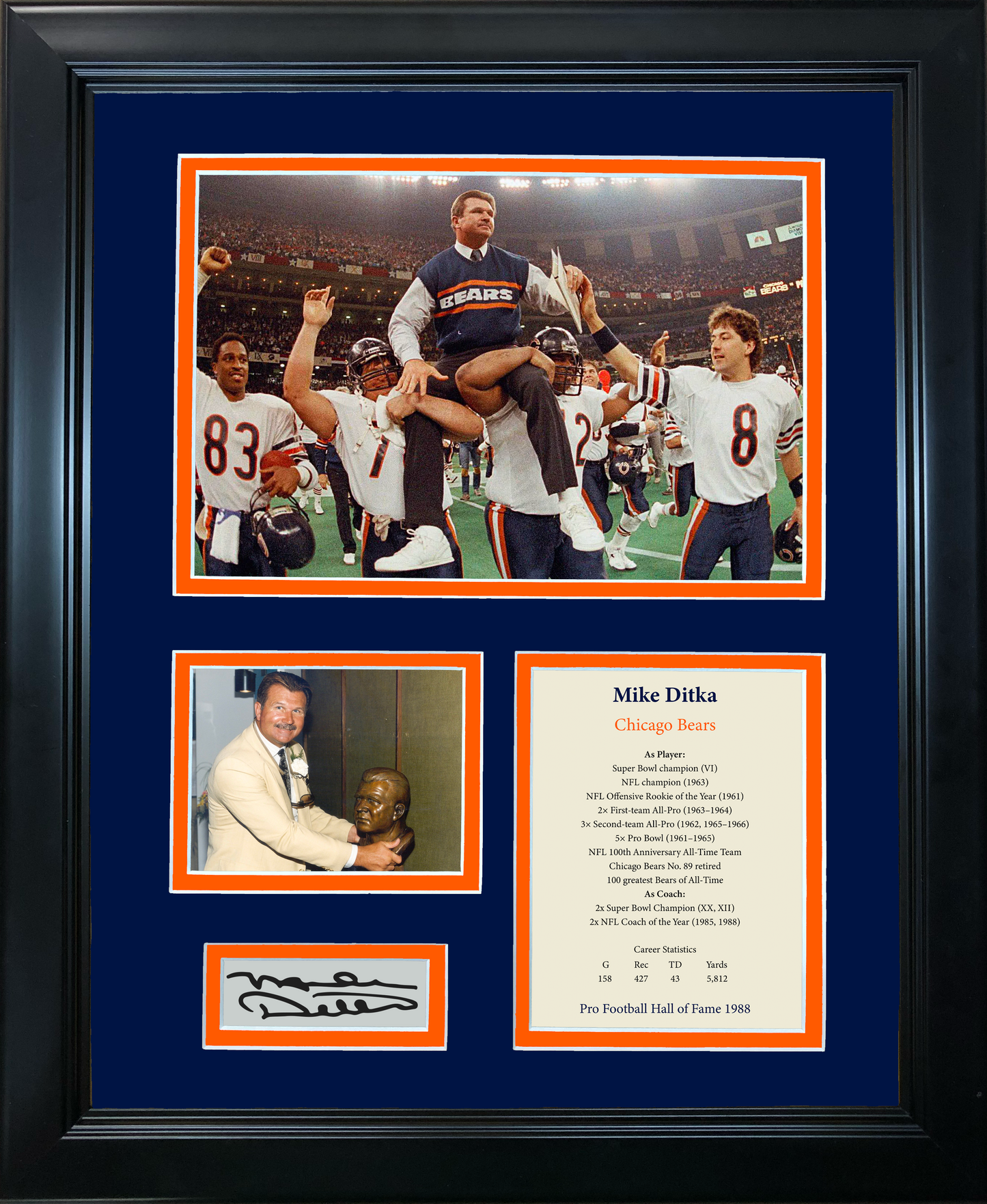 Framed Mike Ditka Hall of Fame Facsimile Laser Engraved Signature Auto Chicago Bears 11"x14" Football Photo Sig Collage