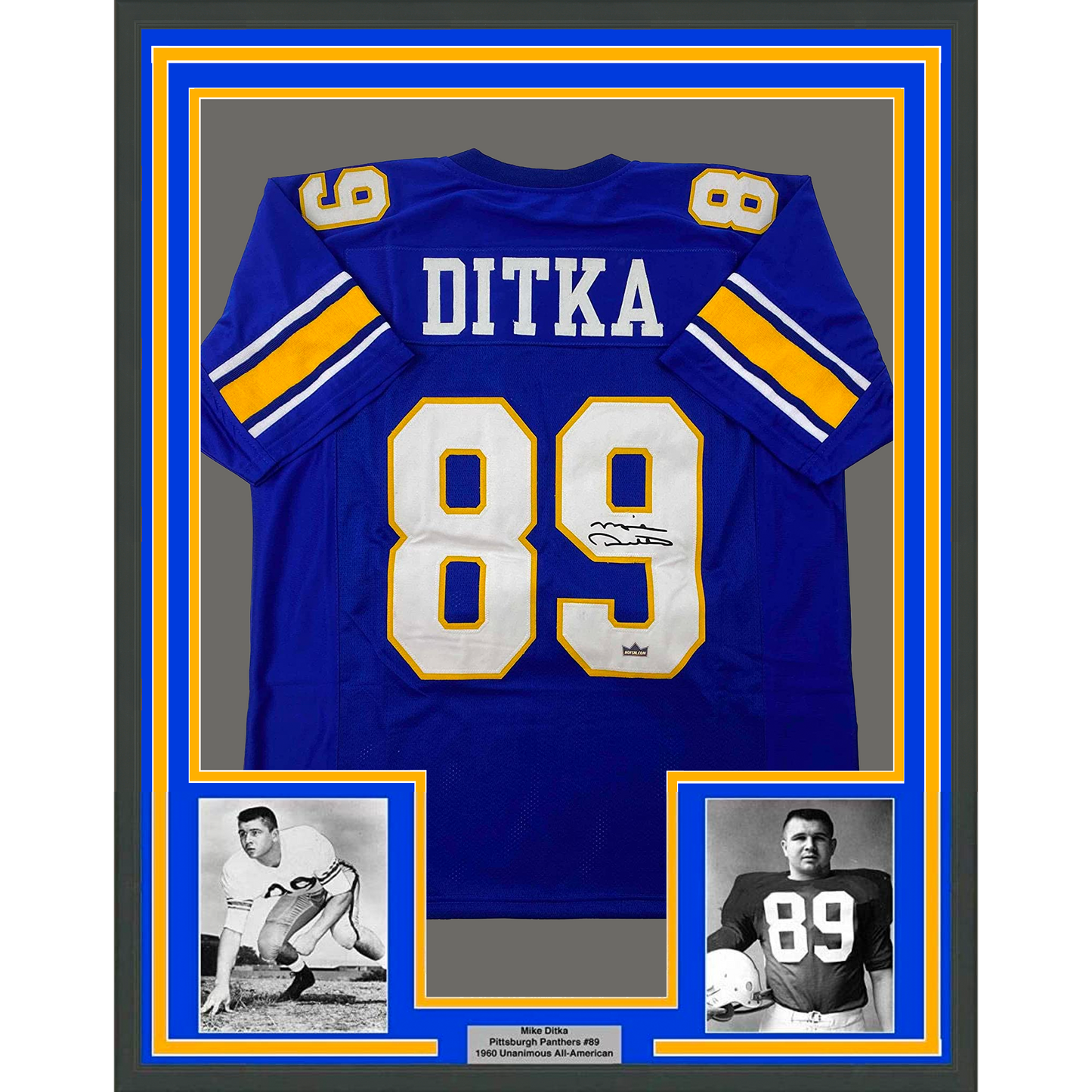Framed Facsimile Autographed Mike Ditka 35x39 Pittsburgh Blue Reprint Laser Auto College Football Jersey
