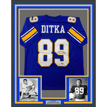 Framed Facsimile Autographed Mike Ditka 35x39 Pittsburgh Blue Reprint Laser Auto College Football Jersey