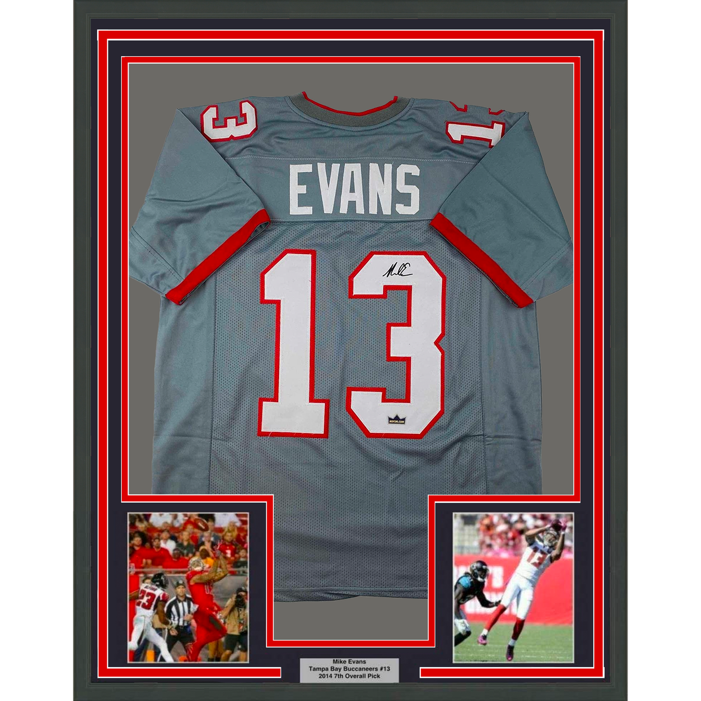 Framed Facsimile Autographed Mike Evans 35x39 Tampa Bay Grey Pewter Reprint Laser Auto Football Jersey