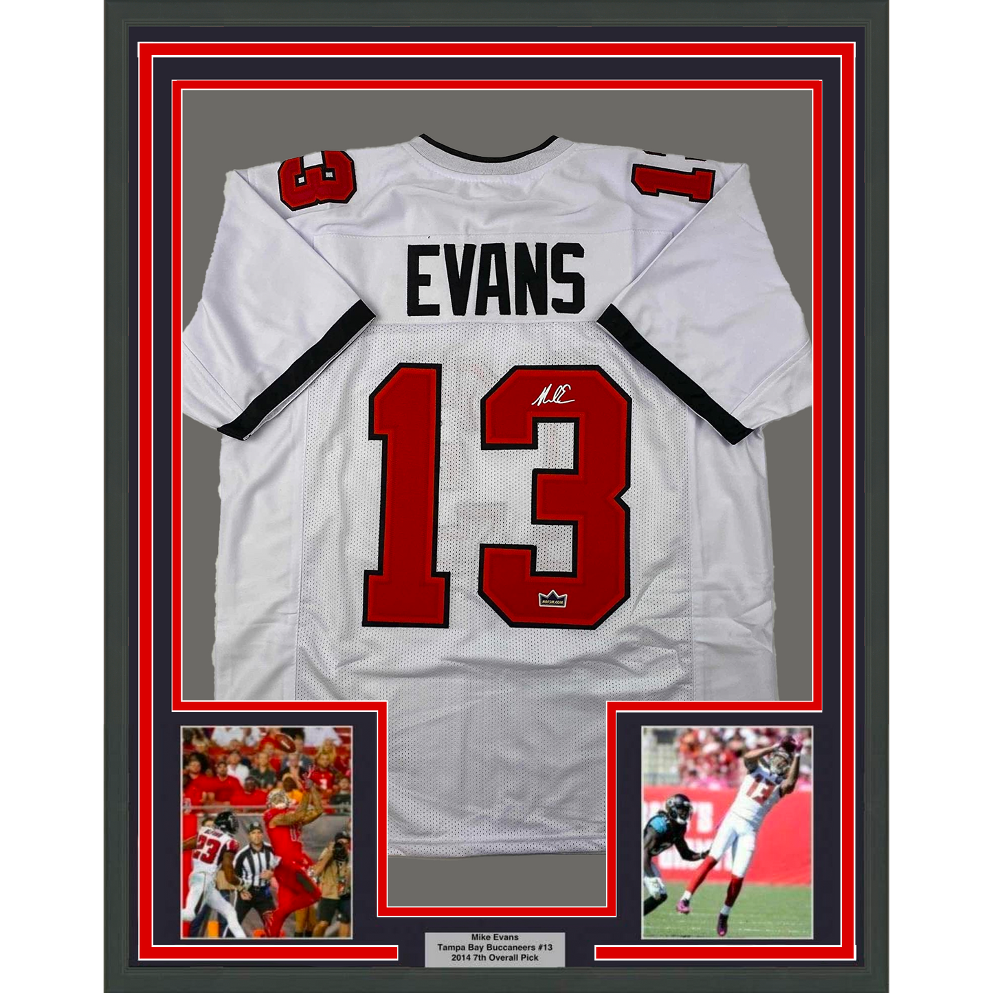 Framed Facsimile Autographed Mike Evans 35x39 Tampa Bay White Reprint Laser Auto Football Jersey