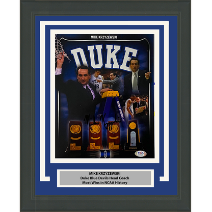 Framed Autographed/Signed Mike Krzyzewski Coach K Duke Blue Devils 8x10 Basketball Photo PSA/DNA COA #4