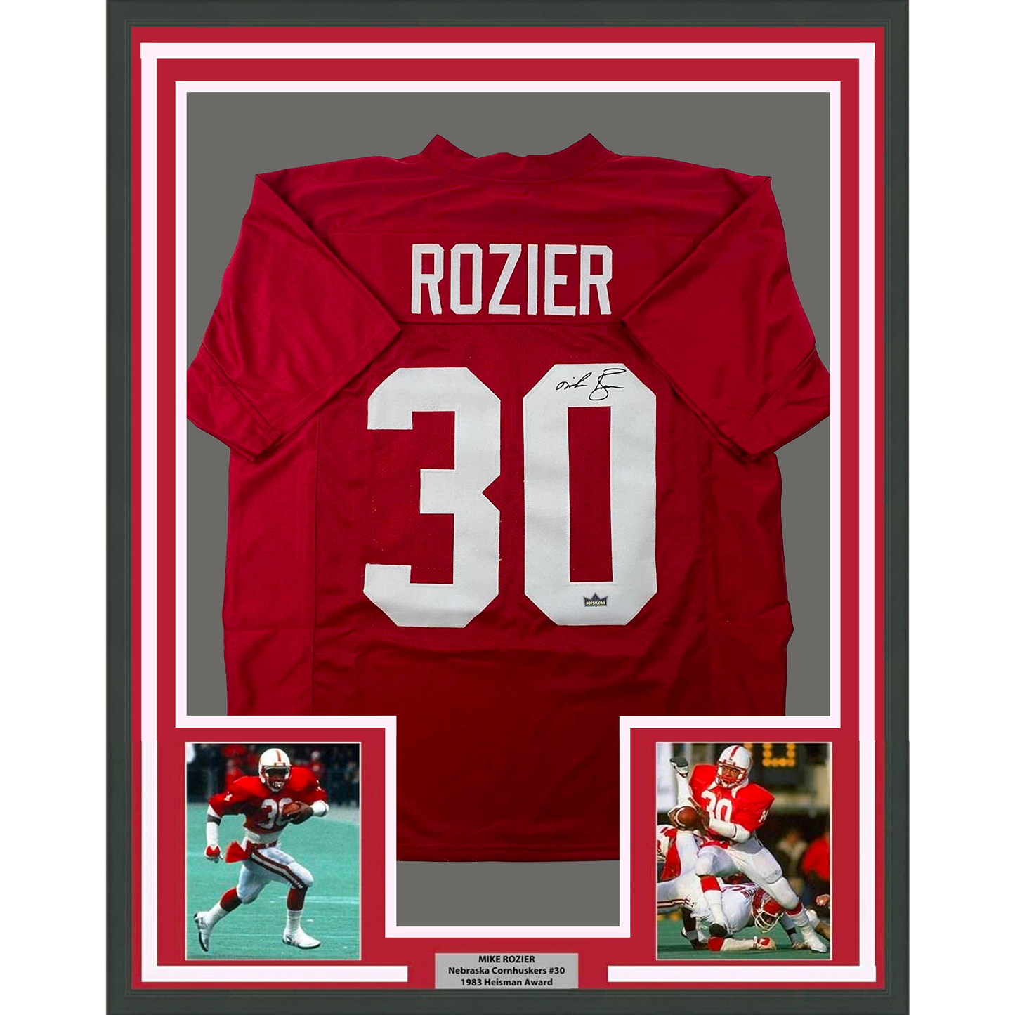 Framed Facsimile Autographed Mike Rozier 35x39 Nebraska Red Reprint Laser Auto College Football Jersey