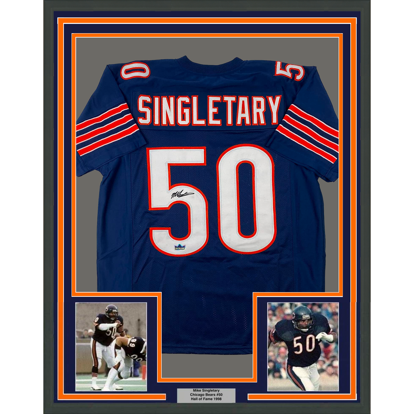 Framed Facsimile Autographed Mike Singletary 35x39 Chicago Blue Reprint Laser Auto Football Jersey Size Men's XL