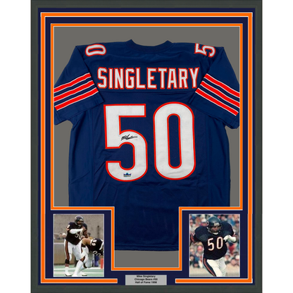 Framed Facsimile Autographed Mike Singletary 35x39 Chicago Blue Reprint Laser Auto Football Jersey Size Men's XL