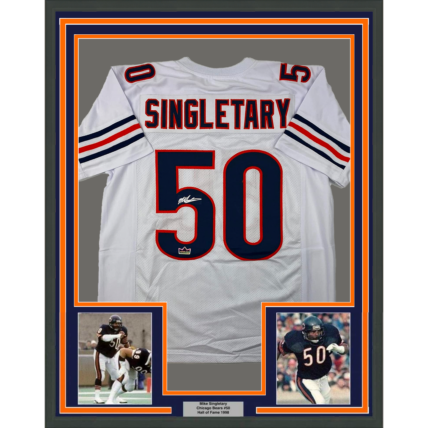 Framed Facsimile Autographed Mike Singletary 35x39 Chicago White Reprint Laser Auto Football Jersey Size Men's XL