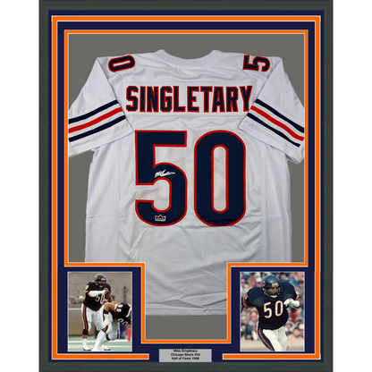 Framed Facsimile Autographed Mike Singletary 35x39 Chicago White Reprint Laser Auto Football Jersey Size Men's XL