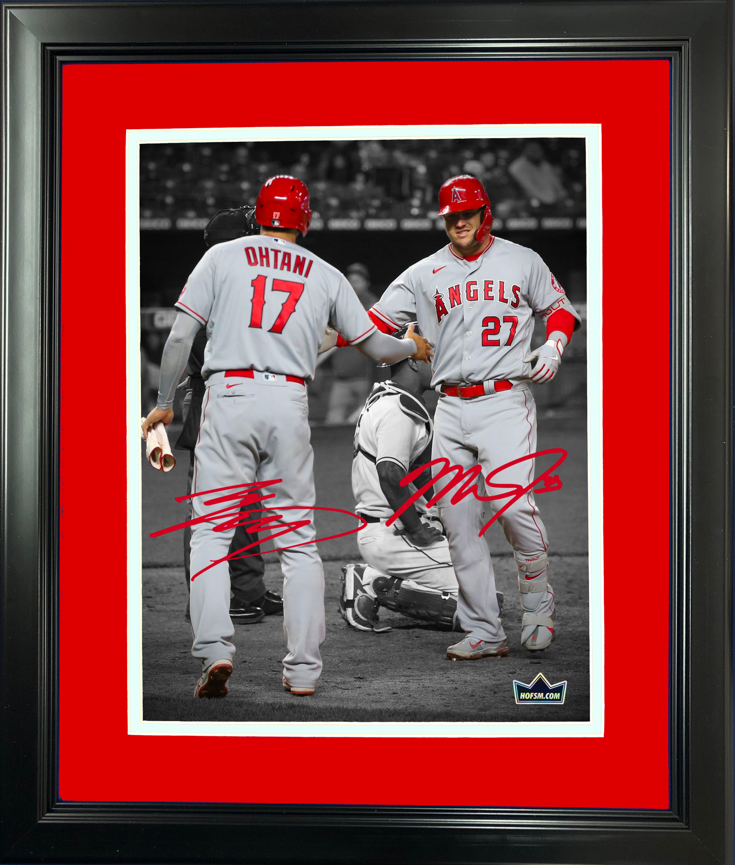 Framed Shohei Ohtani Mike Trout Dual Los Angeles Angels Facsimile Laser Engraved Signature Auto 11"x14"Baseball Photo HOFSM Holo
