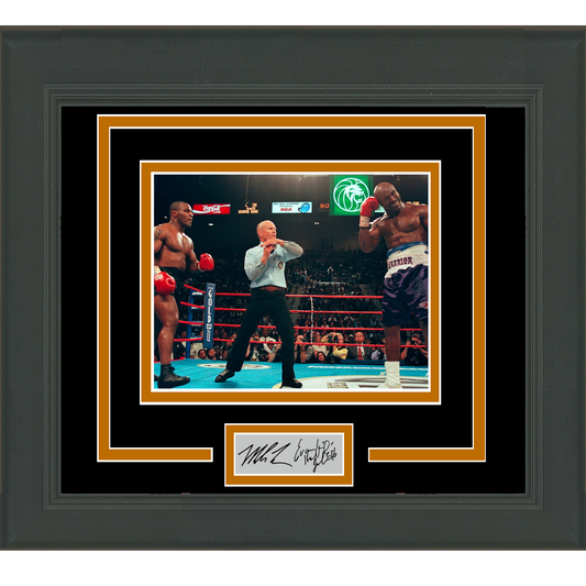 Framed Mike Tyson Evander Holyfield Facsimile Laser Engraved Signature Dual Auto 11x14 Boxing Photo