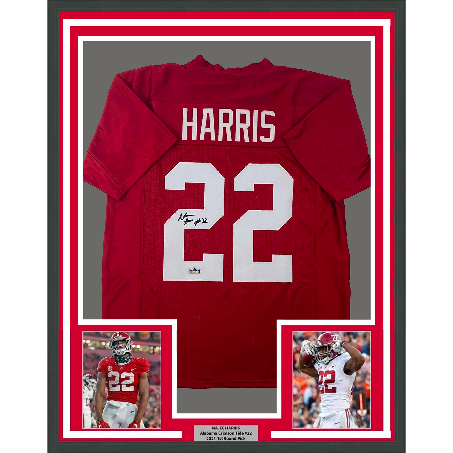 Framed Facsimile Autographed Najee Harris 35x39 Alabama Red Reprint Laser Auto College Football Jersey