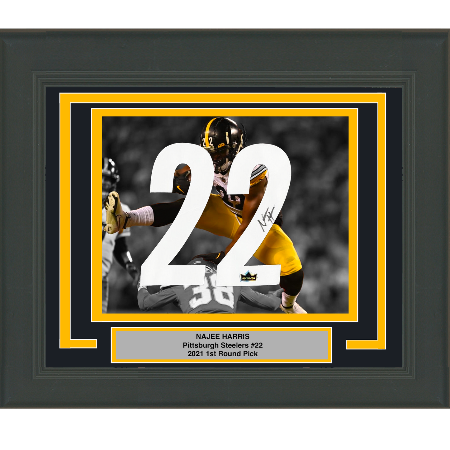 Framed Najee Harris Facsimile Autographed Jersey Number 23x21 Pittsburgh Steelers Reprint Laser Auto Football Photo