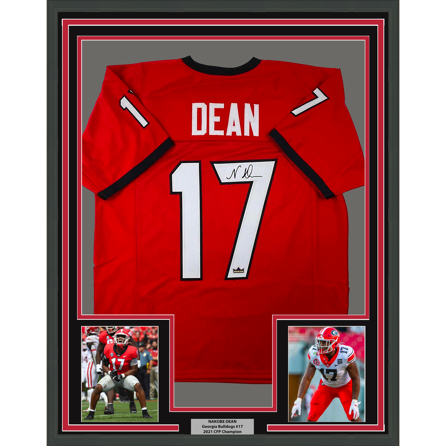 Framed Facsimile Autographed Nakobe Dean 35x39 Georgia Red Reprint Laser Auto College Football Jersey
