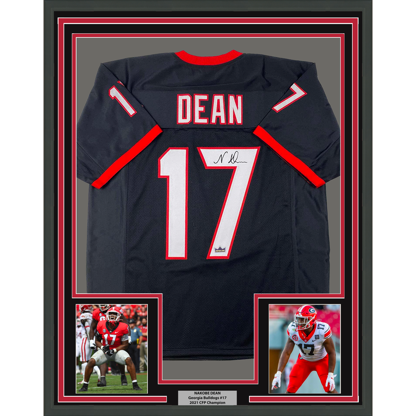 Framed Facsimile Autographed Nakobe Dean 35x39 Georgia Black Reprint Laser Auto College Football Jersey