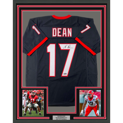 Framed Facsimile Autographed Nakobe Dean 35x39 Georgia Black Reprint Laser Auto College Football Jersey