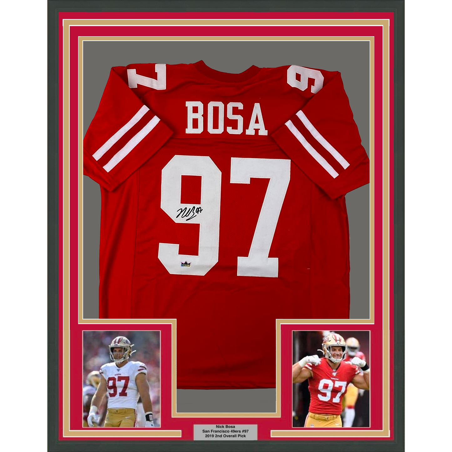 Framed Facsimile Autographed Nick Bosa 35x39 San Francisco Red Reprint Laser Auto Football Jersey
