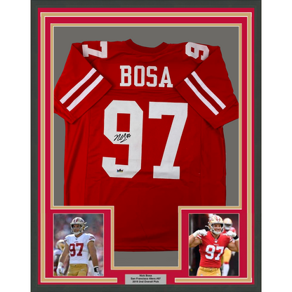 Framed Facsimile Autographed Nick Bosa 35x39 San Francisco Red Reprint Laser Auto Football Jersey