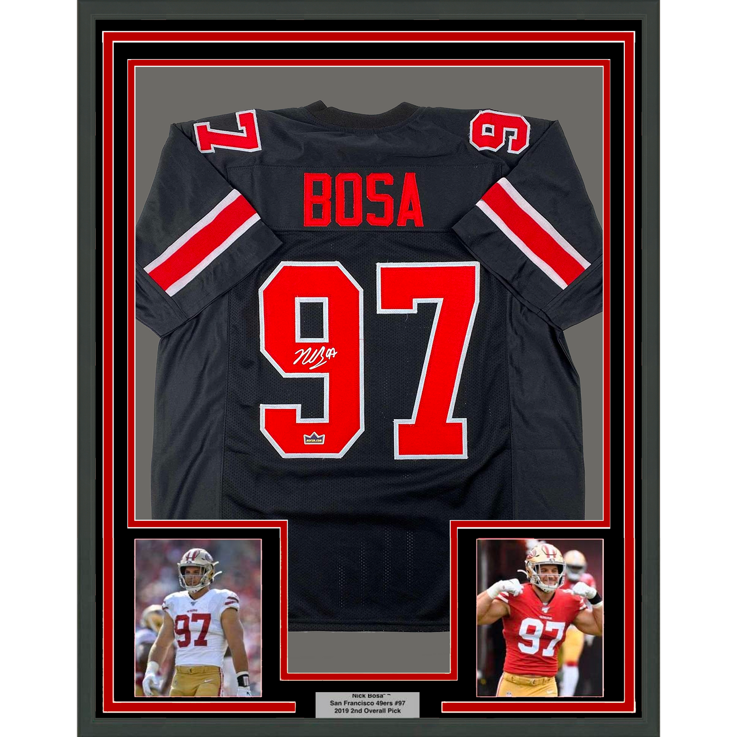 Framed Facsimile Autographed Nick Bosa 35x39 Ohio State Black Reprint Laser Auto College Football Jersey