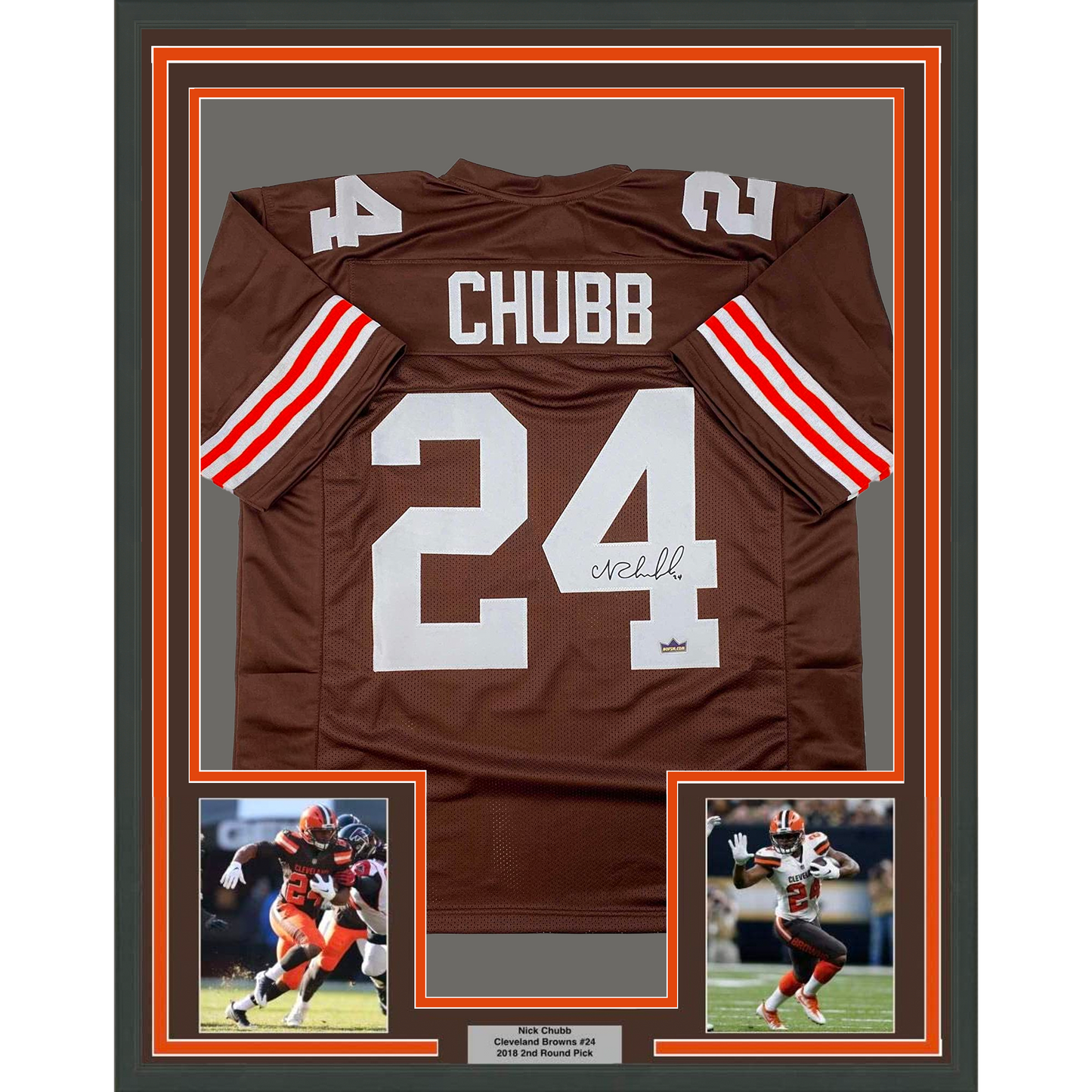 Framed Facsimile Autographed Nick Chubb 35x39 Cleveland Brown Reprint Laser Auto Football Jersey