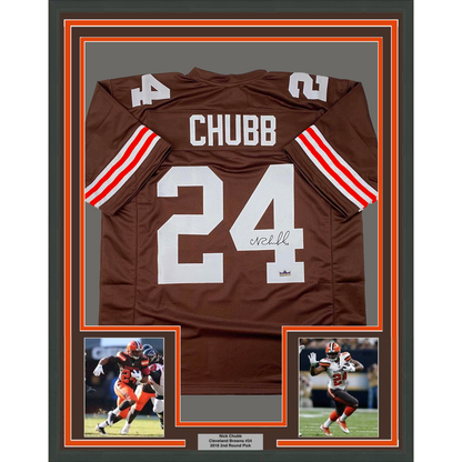 Framed Facsimile Autographed Nick Chubb 35x39 Cleveland Brown Reprint Laser Auto Football Jersey
