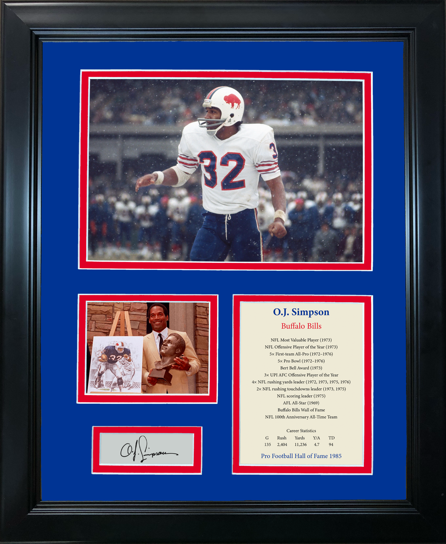 Framed O.J OJ Simpson Hall of Fame Facsimile Laser Engraved Signature Auto Buffalo Bills 11"x14" Photo Sig Collage